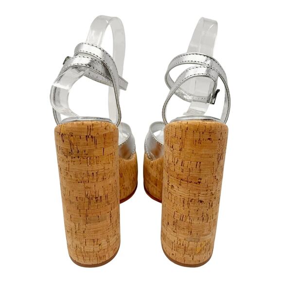 NEW Schutz Pattie Metallic Leather Platform Sandal Chunky Heel Silver US 8.5 - Picture 3 of 8